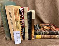 Group shot of all 14 books standing and stacked