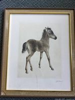 Full view of framed drawing showing subject, mat and frame