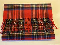 Scarf folded showing plaid pattern and fringe