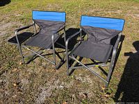 Front view of both folding camping chairs showing overall design and coloration