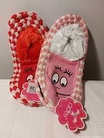 Both pairs of slipper socks showing fronts and tags