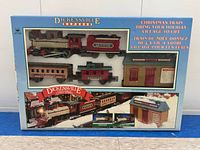 Front of sealed Dickensville Express Christmas Train Set box showing train components