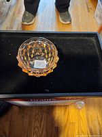 Top view of faceted depression glass sugar bowl showing diameter and pattern