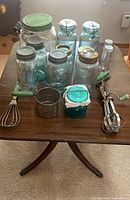 Overview of all jars and utensils on table