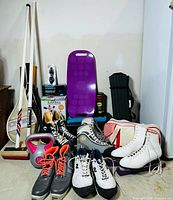Overview of assorted sporting goods arranged together