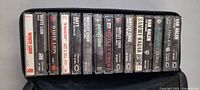 Row of 14 cassettes in zip case showing spines and titles