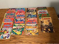 Overview of 18 assorted comics laid out on table