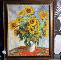 Front view of framed sunflower painting