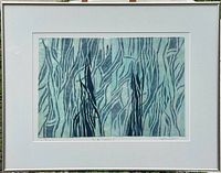 Full view of framed monoprint showing mat and frame