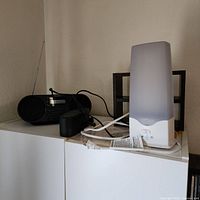 LED lamp and speaker on cabinet