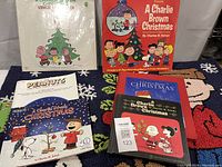 Group shot of two LPs, four books and latch-hook rug