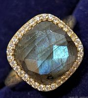 Front view showing labradorite and halo stones