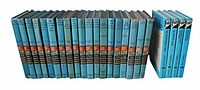 Spine view of all 23 blue pictorial Hardy Boys hardcovers