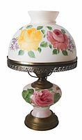 Complete lamp assembled with hand-painted floral shade and brass base