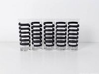 Front view of all five striped Tom Collins glasses