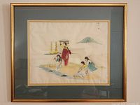 Framed Korean silk painting front view