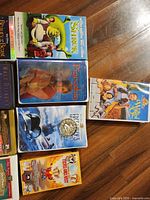 Closeup angled view of portion of VHS assortment