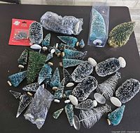 Overhead view of all miniature trees, shrubs, branch, packaged items