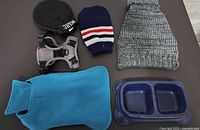 All six dog accessories laid out for overview