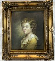 Framed oil portrait showing full artwork and ornate gilt frame