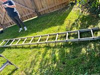 Full view of ladder laid on grass