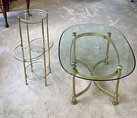 Coffee table and plant stand side by side