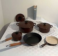 Full cookware set laid out on table