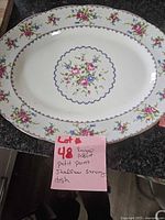 Top view of oval shallow serving dish showing full pattern