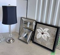 Lamp, two mirrors, flower art together
