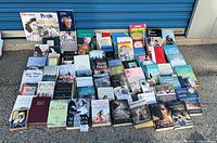 Full layout of all paperback books on ground