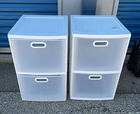 Two Sterilite two-drawer units side by side showing four drawers total