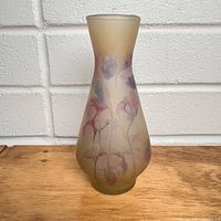 Front view of frosted art glass drip vase