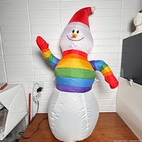 Inflatable snowman standing on surface showing full body