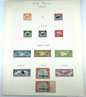 Full album page showing all 13 stamps and year annotations