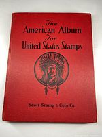 Front cover of red cloth album with title and illustration