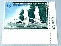 Front of 1966 $3 Migratory Bird Hunting Stamp with plate number 169063