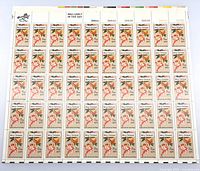 Front of full pane showing 60 stamps, plate numbers, colour bars and selvage