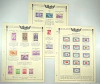 Three album pages shown with mounted stamps