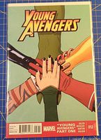 Front cover of Young Avengers issue 12 comic in protective bag