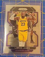 Front view of sleeved 2021 Panini Prizm LeBron James card