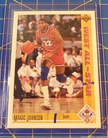 Front of Magic Johnson Upper Deck 1991-92 All-Star trading card in sleeve