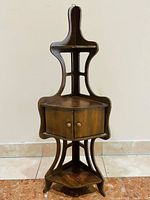 Full view of three-tier wood corner shelf