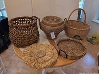 All five raffia items grouped on table