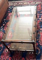 Top view showing glass inset and faux bamboo frame