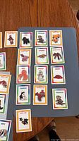 Group of Beanie Babies cards on grey board, right side view