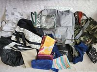 Overview of all bags and pouches spread out