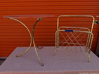 Side table and magazine rack together showing overall style and size