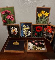 Group view of seven front images and one reverse showing gold label