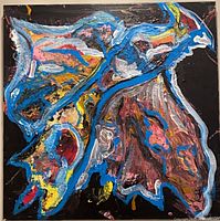 Full view of square abstract painting showing overall composition