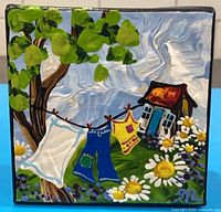 Front view of acrylic painting showing full composition and signature